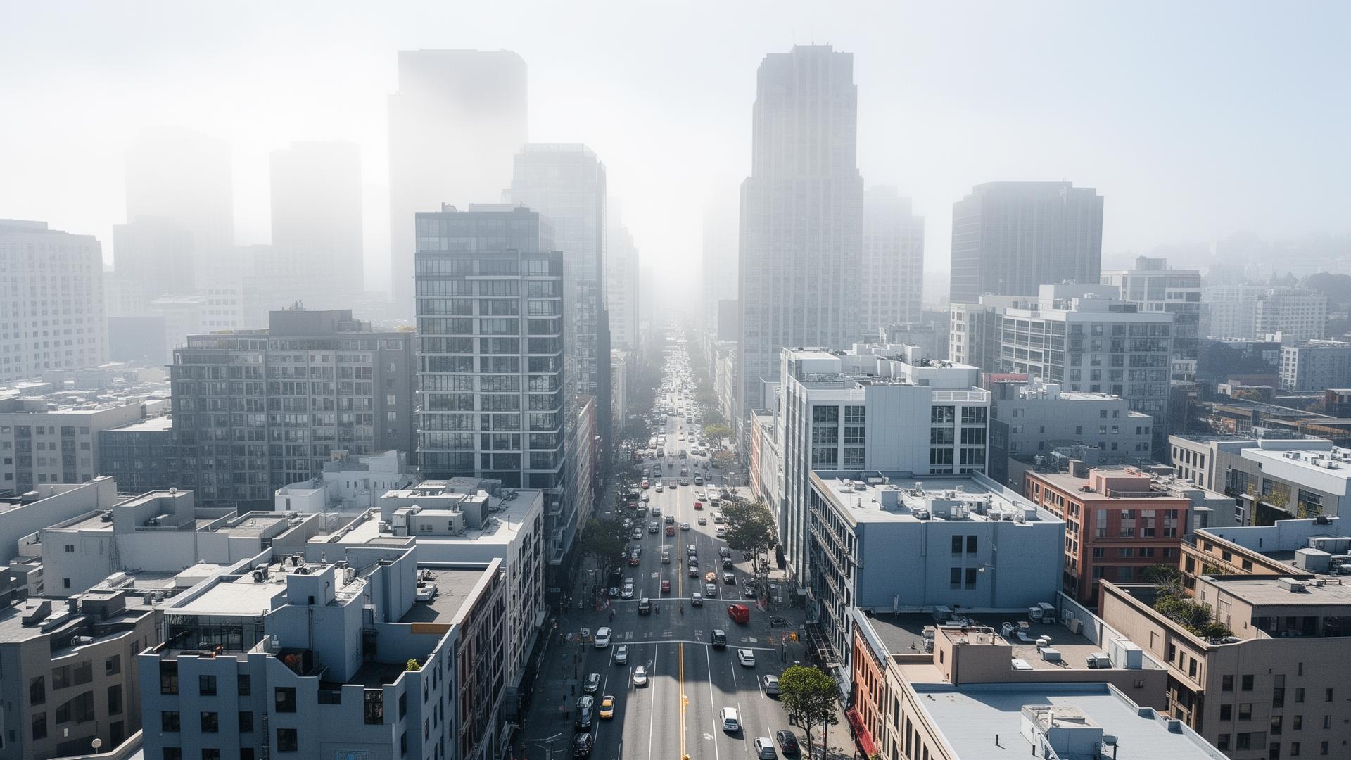 Aerial view of SOMA Mission Street San Francisco in bright daylight